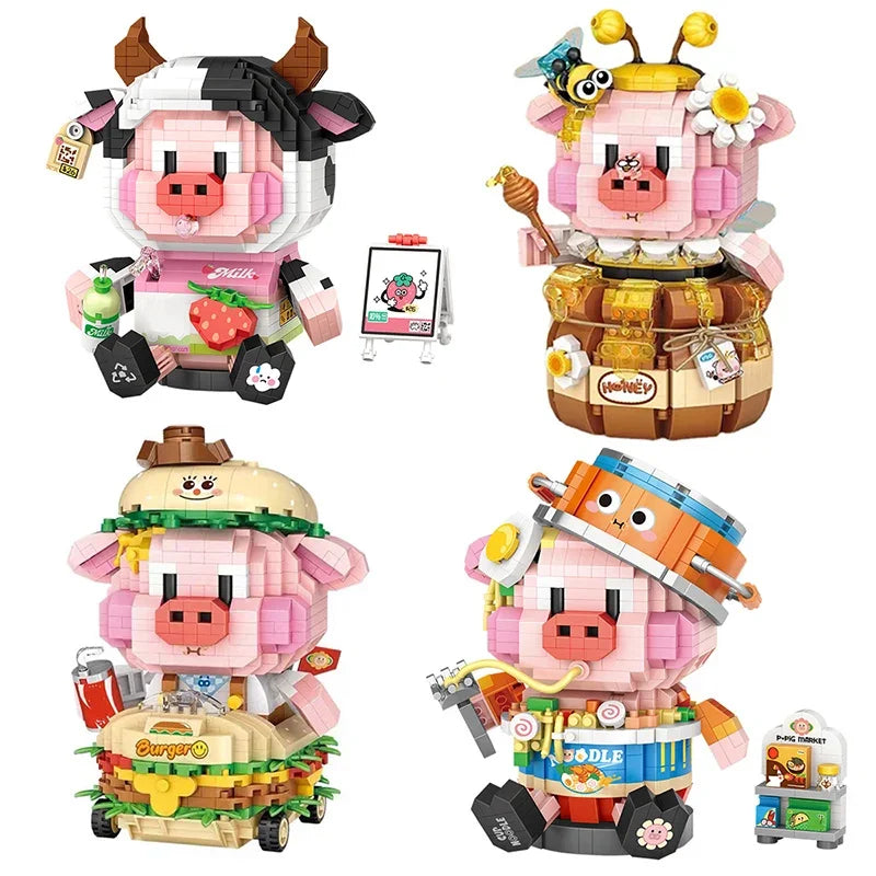 Creative Animal Pig Building Block Set DIY Cute Calf Model Small Particle Assembled Bricks Children's Educational Toy Gift