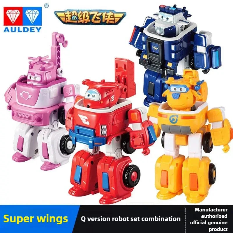 Auldey Official Super Wings Q Bao Police Transforming Robot Action Figure with Rescue Fire Truck Toy