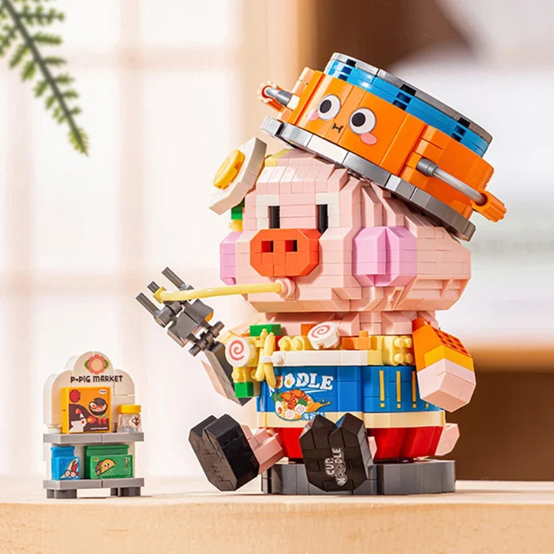 Creative Animal Pig Building Block Set DIY Cute Calf Model Small Particle Assembled Bricks Children's Educational Toy Gift
